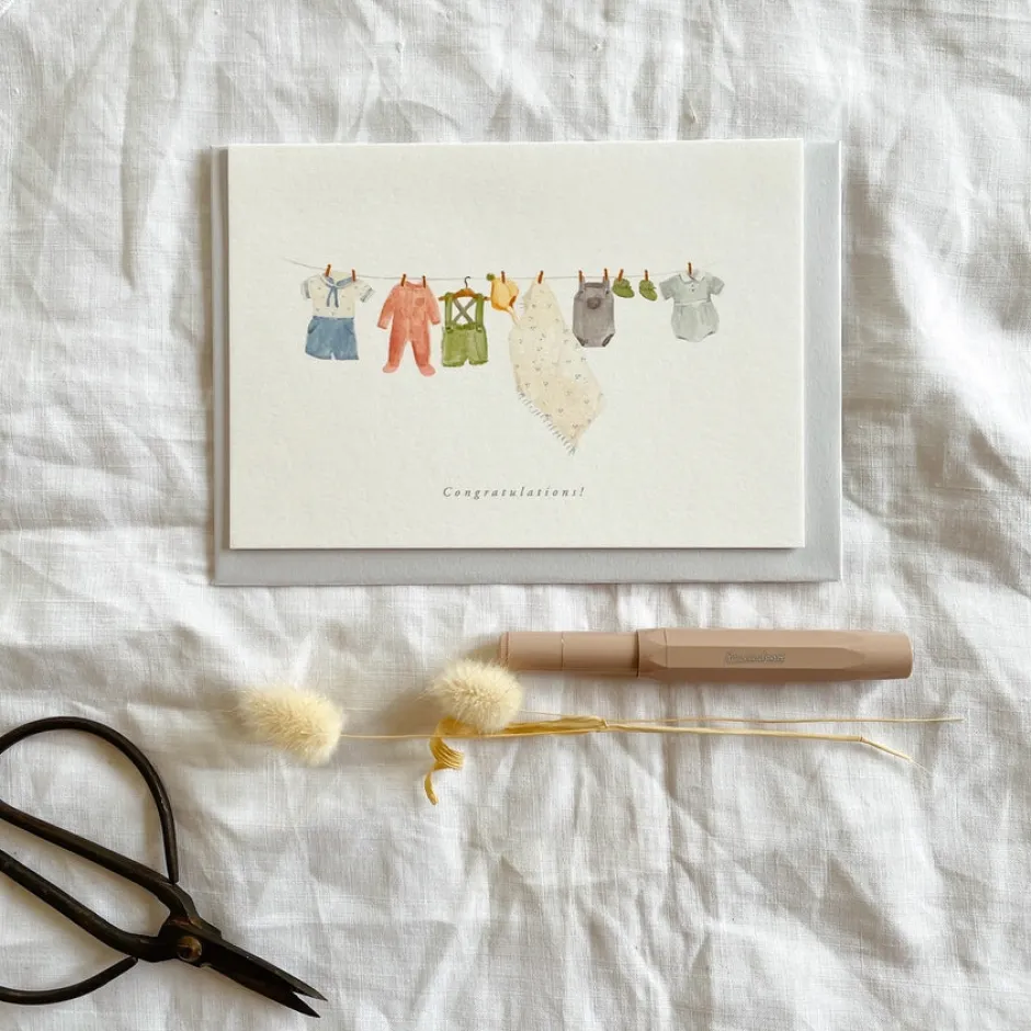 Cottontails Baby Cards*Baby clothes washing line card 'Congratulations'
