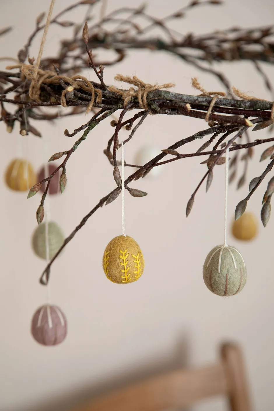 Cottontails Baby Handmade Felt*En Gry & Sif - three handmade felt embroidered eggs