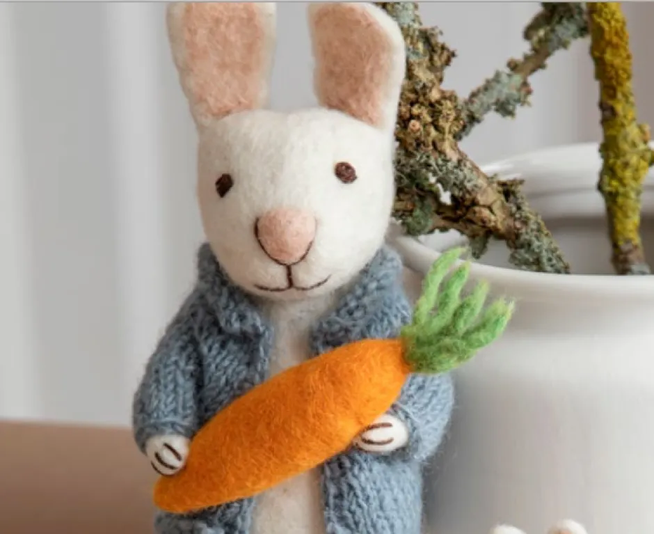 Cottontails Baby Felt Bunnies|Soft Toy Bunnies*En Gry & Sif little white hare - cardigan & carrot