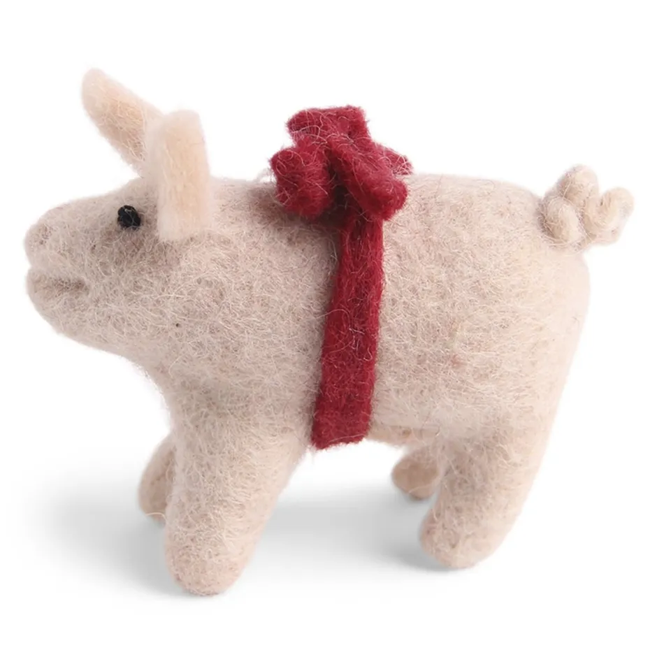 Cottontails Baby Handmade Felt*En Gry & Sif Pig with red loop