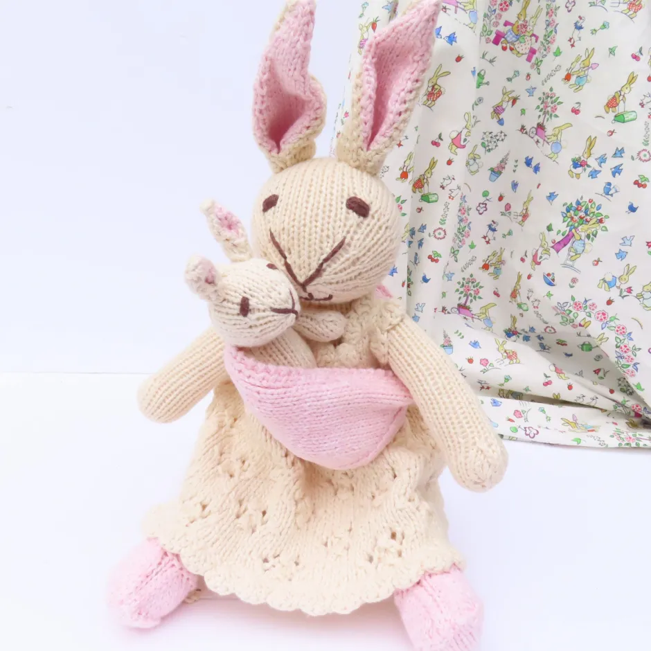 Cottontails Baby Soft Toy Bunnies*Mother Rabbit and Baby - hand knitted organic cotton