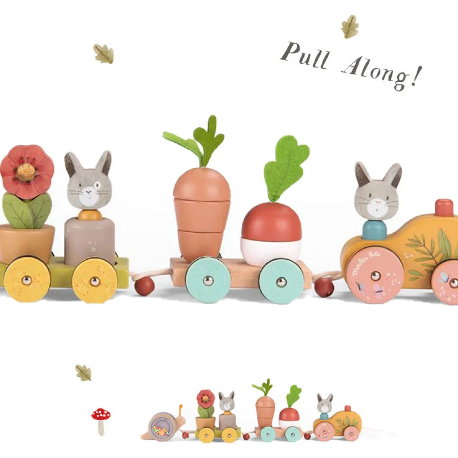 Cottontails Baby Wooden Bunnies|Wooden Toys*Moulin Roty Three Rabbits Pull-along Wooden Train