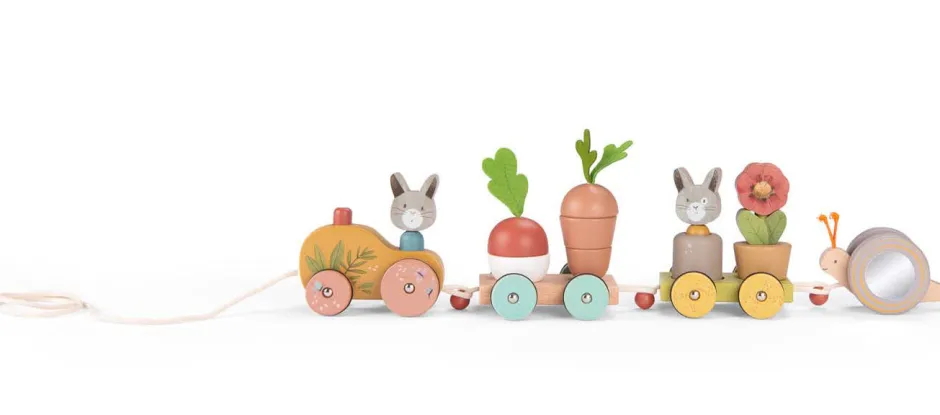 Cottontails Baby Wooden Bunnies|Wooden Toys*Moulin Roty Three Rabbits Pull-along Wooden Train