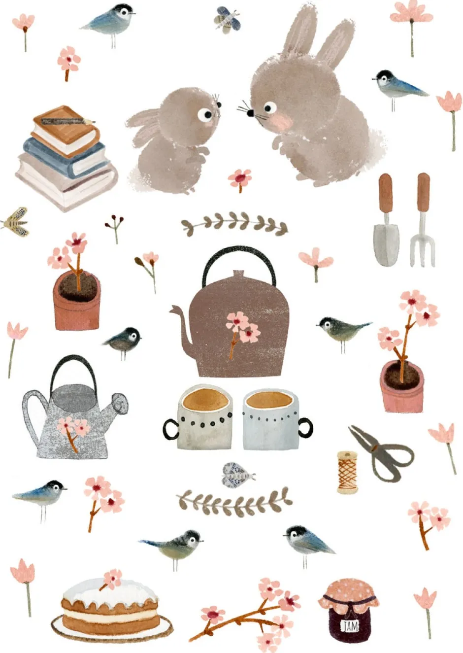 Cottontails Baby Cards|Bunny Cards & Stationery*Postcard & Envelope - Bunny Teatime