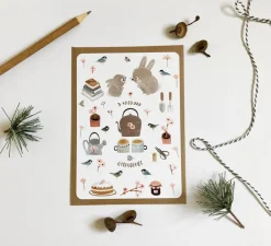 Cottontails Baby Cards|Bunny Cards & Stationery*Postcard & Envelope - Bunny Teatime